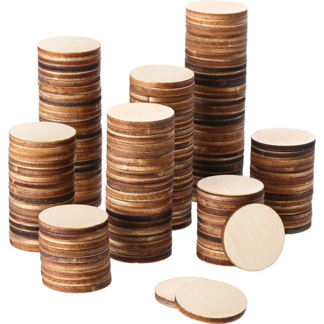 Boao 200 Pieces 1 Inch Unfinished Wood Slices round Disc Circle Wood Pieces Wood