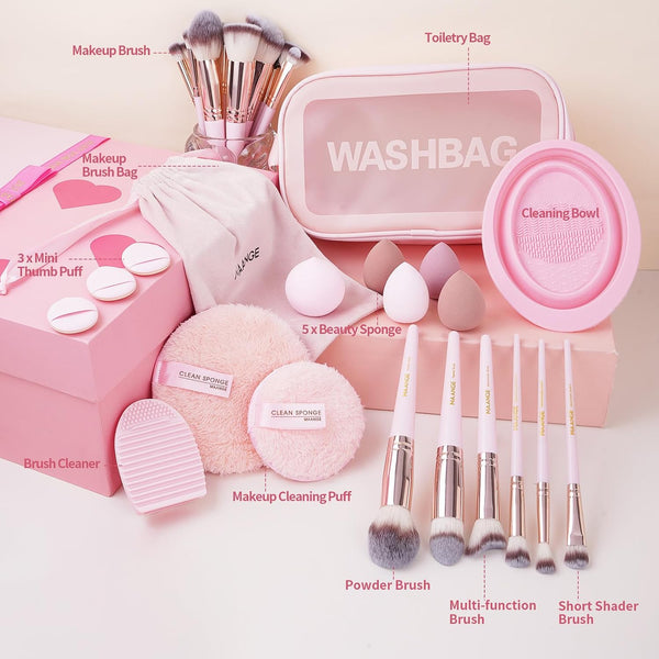 MAANGE 37 Pcs Makeup Brush Set Premium Synthetic Make up Brushes Foundation Eye Shadow Powder Concealers Brushes Set for Beginners Professional
