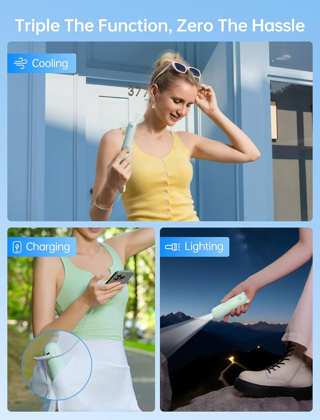 JISULIFE Handheld Mini Fan, 3 in 1 USB Rechargeable Portable Fan [12-19 Working Hours] with Power Bank, Flashlight, Pock