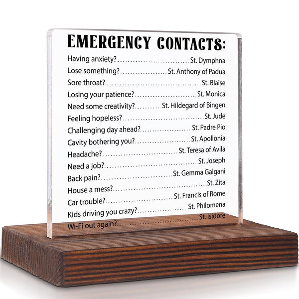 Emergency Contacts, Catholic Gifts for Women, Men, Teens, Girls, Catholic Desk Decor, Godmother Gifts Plaque, Catholic Religious faith Gift