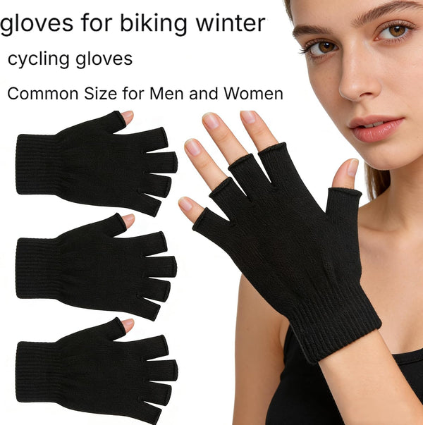 monochef Fingerless Gloves Half Finger Winter Warm Knit Thermal Working Running Biking Driving Typing Men Women Black Black 2 Pairs