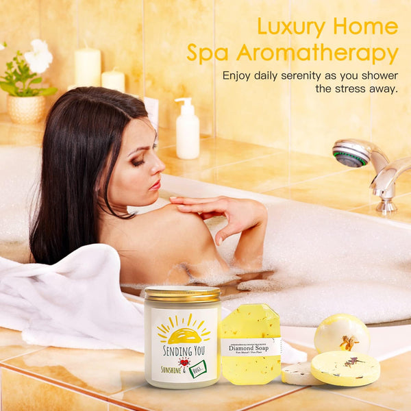 Birthday Gifts for Women, Sending Sunshine Christmas Gifts, Get Well Soon Gifts Basket Care Package Unique Spa Gifts Box with Wine Glasses for