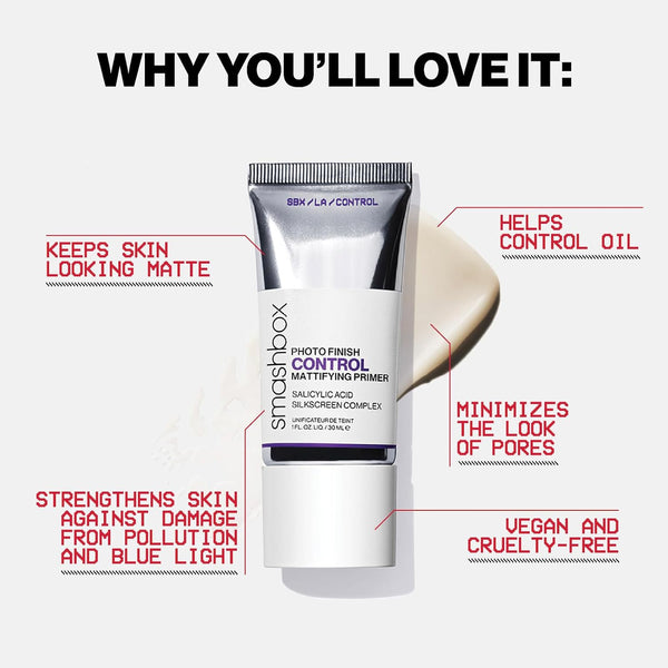 Smashbox Photo Finish Control Mattifying Makeup Primer | Pore-Minimizing, Oil-Controlling Primer that helps Reduce Shine | Silkscreen Complex,