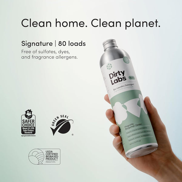 Dirty Labs | Signature Scent Bio-Liquid Laundry Detergent 80 Loads (21.6 fl oz) Hyper-Concentrated High Efficiency & Standard Machine Washing