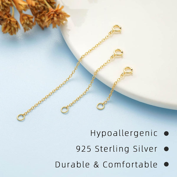Gold Necklace Extenders 14k Extender Chain 925 Sterling Silver Extension Bracelet Chain Extenders for Necklaces 3 Pcs (1 2 3 Inch)(Gold) 1 2 3