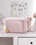 BAGSMART Travel Makeup Bag, Cosmetic Bag Small Make Up Organizer Case,Wide-open Pouch for Women Purse for Toiletries Accessories Brushes Pink A-1