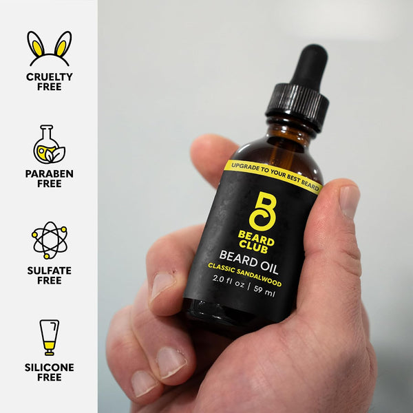 The Beard Club Beard Oil for Men - 2Oz Classic Sandalwood Natural Beard Oil with Castor & Amber Oils - Beard & Mustache Conditioner - Hydrates,