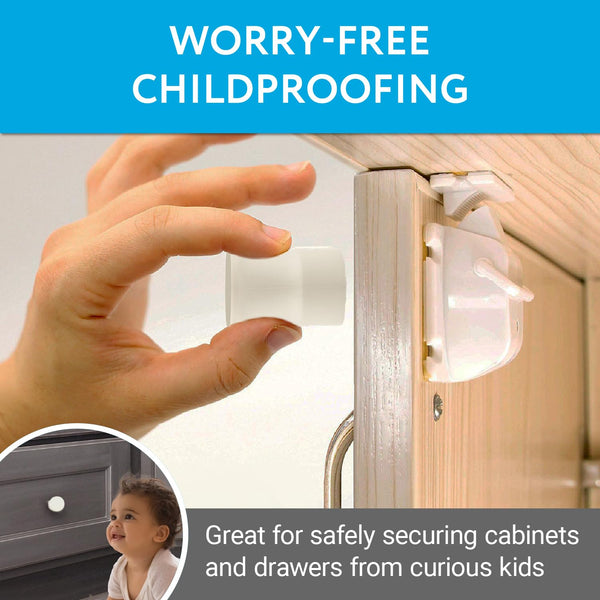 IMPRESA (3 Pack) Magnetic Safety Lock Key for Childproof Cabinet Locks - Includes 3 Adhesive Magnetic Key Holders White