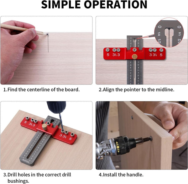 RUITOOL Cabinet Hardware Jig Tool, Aluminium Alloy Cabinet Handle Install Template Tool, Adjustable Punch Locator Drill Template Guide, Cabinet