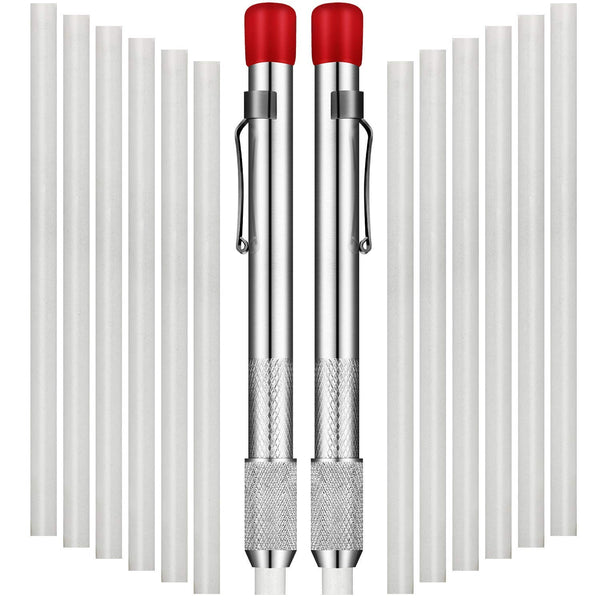 Mudder 2 Pieces Soapstone Pencil Holders round Soapstone Marker Chalk Pencil with 12 Pieces Refills for Welding Tools and Markers Removable