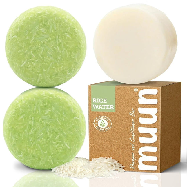 Muun Rice Water Shampoo and Conditioner Bar Pack 3 - Hair Growth, Thickening, St