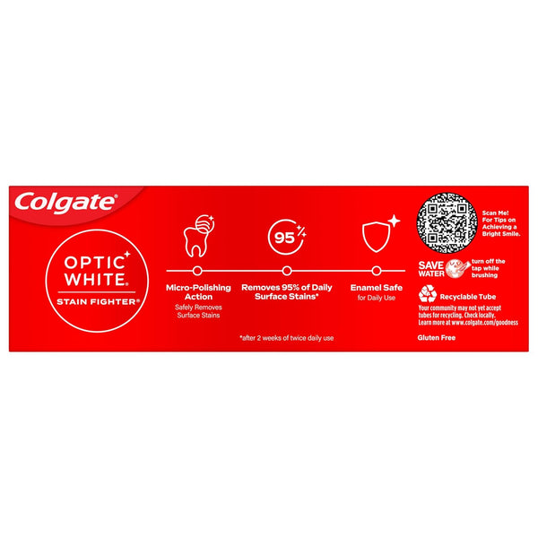 Colgate Optic White Stain Fighter Teeth Whitening Toothpaste, Anticavity Fluoride Toothpaste for Whitening Teeth, Helps Remove Daily Surface