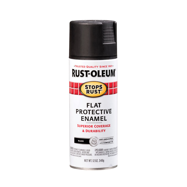 Rust-Oleum 7776830 Stops Rust Spray Paint, 12 oz, Flat Black Flat Black 12 Ounce
