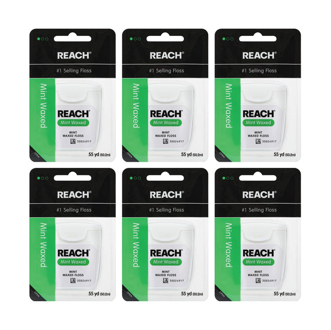 REACH Waxed Dental Floss, Mint, Plaque Remover for Teeth, Shred Resistant, Floss