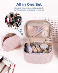 BAGSMART Travel Makeup Bag, 2-Piece Puffy Quilted Cute Make Up Bag Cosmetic Bags for Women, Large Wide-Open Toiletry Pouch Gifts for Toiletries