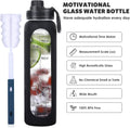 GIEMIT Glass Water Bottles 32oz with Silicone Sleeve Drinking Hydration Bottles Reusable Borosilicate Wide Mouth Motivational Water Flask Canteen