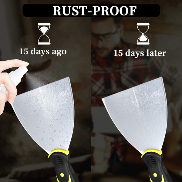 DEKEones Putty Knife Scrapers, Spackle Knife, Metal Scraper Tool for Drywall Finishing, Plaster Scraping, Decals, and Wallpaper (4 Pack, 5”, 4”,