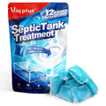 Vacplus Septic Tank Treatment 12 Pcs for 1-Year Supply, Dissolvable Packs with Easy Operation, Durable Biodegradable Enzymes for Wastes, Greases &