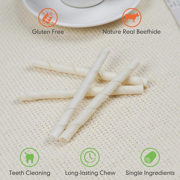 MON2SUN Dog Rawhide Twist Sticks Natural 5 Inch Thin Sticks Rawhide Chews Treats for Puppy and Small Dogs 60 Count, 12.7Oz