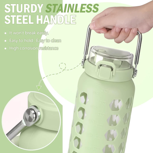 MUKOKO 64Oz Glass Water Bottles with Straw and Lid,Half Gallon Water Bottle with