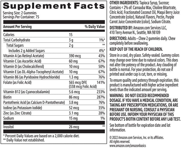 Amazon Basics Adult Multivitamin Gummies, Mixed Berry & Cherry Flavors, 150 Count, 75-Day Supply, Pack of 1 (Previously Solimo) 150 Count (Pack of 1)