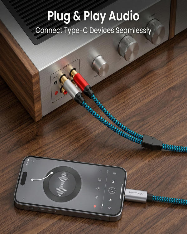 USB C to RCA Audio Cable 6.6FT, Type-C to 2 Male Y RCA Splitter, RCA to USB C Adapter Compatible with iPhone 16 15 Pro Max iPad Air Samsung Galaxy