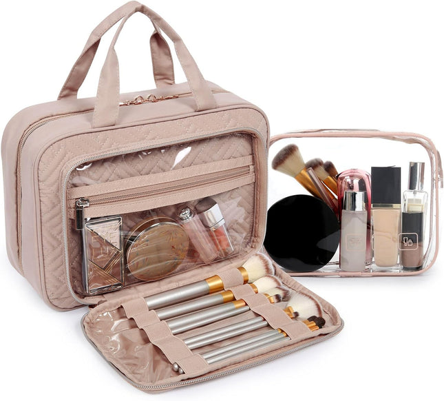 BAGSMART Toiletry Bag Hanging Travel Makeup Organizer with TSA Approved Transparent Cosmetic Bag Makeup Bag for Full Siz