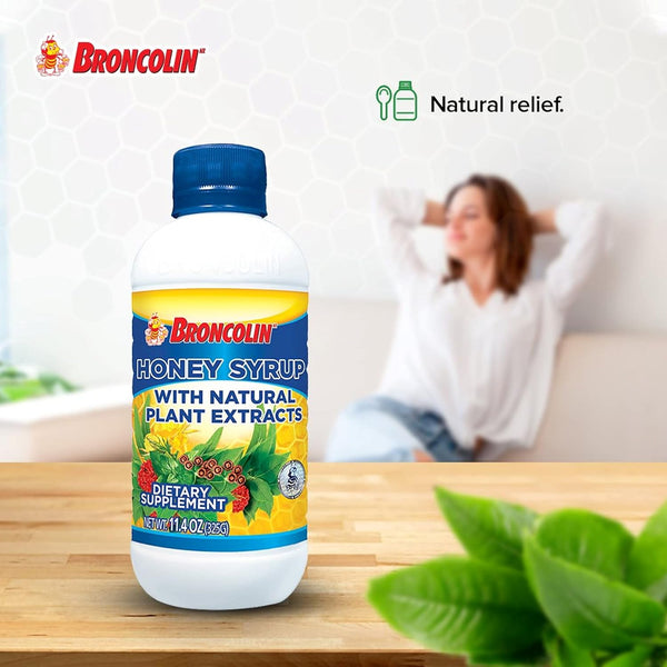 Broncolin Honey Syrup with Propolis, Syrup with Natural Plant Extracts to Refresh Your Throat, Natural Ingredients, Elderberry, Eucalyptus,