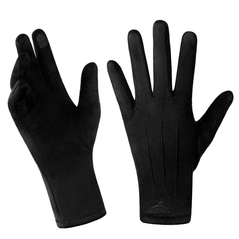 Achiou Winter Gloves Women, Touchscreen Lightweight Gloves, Warm Fleece | Cozy Soft Faux Suede For Cold Weather, Driving, Running, Walking Small Black