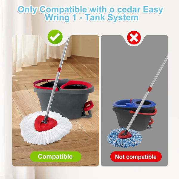 Spin Mop Head, Mop Replacement Handle,Brush,Base Compatible with O Cedar 1 Tank,2 Microfiber Mop Refills,1 Triangle Base,1 Brush and 30-58" Mop