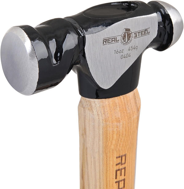 REAL STEEL Ball Peen Hammer with Genuine Hickory Wood Handle 16Oz/1 LB Forged Steel Head Ball Pein Hammer 0404 16 oz