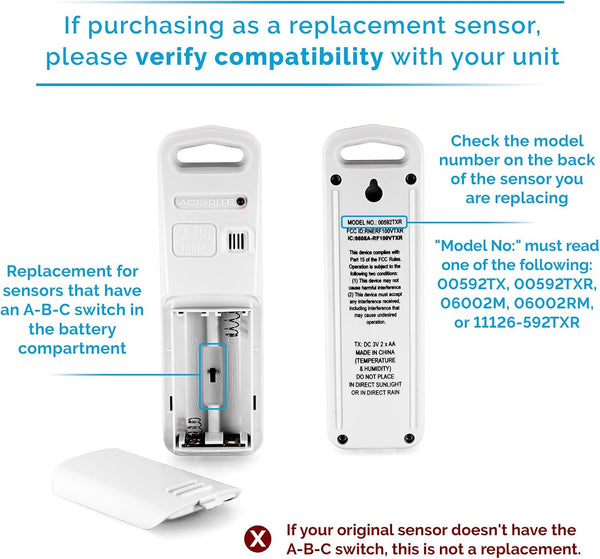 AcuRite Wireless Indoor Outdoor Temperature and Humidity Sensor with A-B-C Switch (06002M / 592TXR) (Pack of 1)