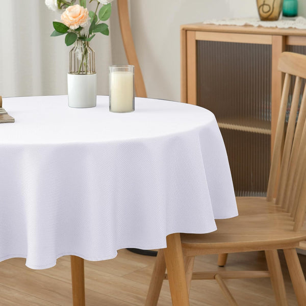 Biscaynebay Textured Fabric Round Tablecloths 60 Inches for Tables diameters from 28" to 48", White Table Cloth Water Resistant Small Circle