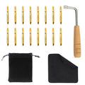 16pcs Gold Tuning Pin with L-shape Wrench Gooseneck Hammer Lever | With Dust-free Cloth,Widely for Lyre Harp, Zithers, Harpsichord Dulcimer, and