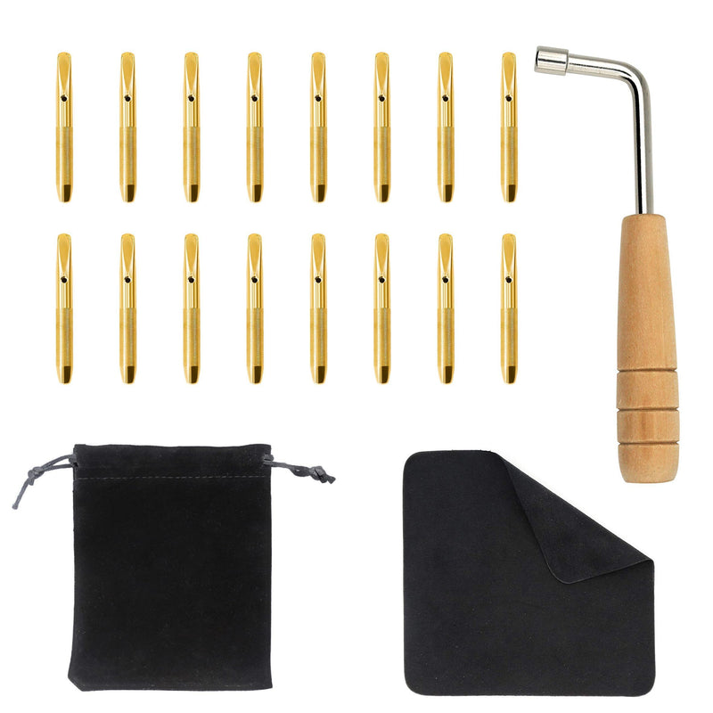 16pcs Gold Tuning Pin with L-shape Wrench Gooseneck Hammer Lever | With Dust-free Cloth,Widely for Lyre Harp, Zithers, Harpsichord Dulcimer, and