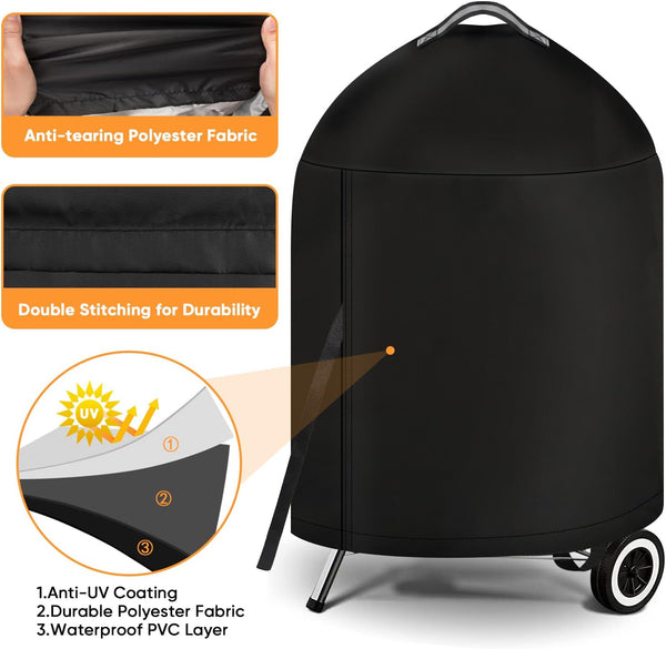Icover Grill Cover for Weber 22 Inch Charcoal Kettle- Heavy Duty Waterproof BBQ Cover for Weber Char-Broil 22 Inch Charcoal Kettle Grills