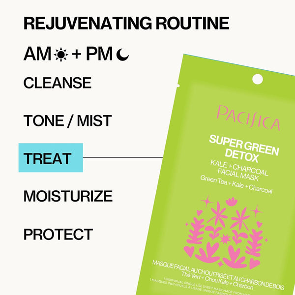 Pacifica Super Green Detox Sheet Mask Ã¢ÂÂ Charcoal, Kale & Clay Pore Cleansing Mask for Oily, Blemish-Prone Skin, Deep Detox Facial Mask, Vegan