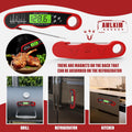 AWLKIM Meat Thermometer Digital, Instant Read Food Thermometer, Red | Waterproof cooking thermometer with doneness chart, backlight, F/C switch