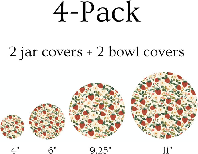 (4-Pack) Sourdough Reuseable Jar & Bowl Covers | Cute Baking Gift | 100% Cotton | Washable | Bread Proofing | Kitchen Food Storage Gifting |