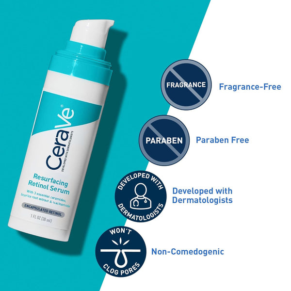 Cerave Resurfacing Retinol Serum for Post Acne Marks, Formulated with Licorice Root Extract & Niacinamide, Brightening Serum & Pore Minimizer for