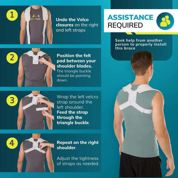 BraceAbility Clavicle Support Brace - Figure 8 Upper Back Brace Posture Corrector for Women and Men, Shoulder Straightener, Kyphosis Relief, Sling