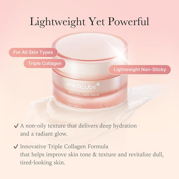 Medicube Triple Collagen Cream - Hydrating & Firming Moisturizer with Hyaluronic Acid, Premium Elastin, Shea Butter - Wrinkle Care & Boosts