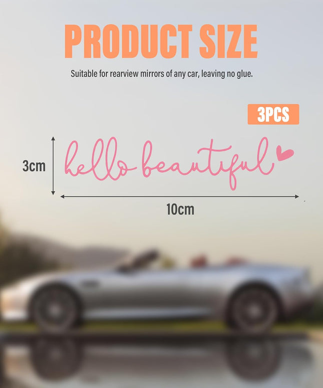 RACOONA Mirror Decal - Hello Beautiful Rearview Sticker, Car Accessories Window Decal, Self Affirmations Decoration (Pin
