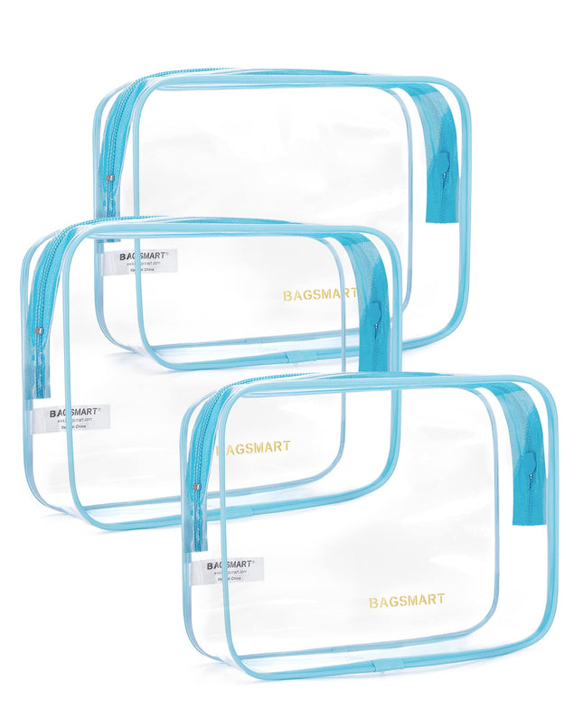 BAGSMART Clear Toiletry Bag, 3 Packs TSA Approved Water-Resistant Quart Size Travel Organizer, Airport Airline Travel Es