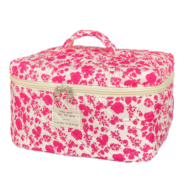 Rose Red Large Quilted Floral Makeup Bag Cute Soft Coquette Aesthetic Cosmetic B