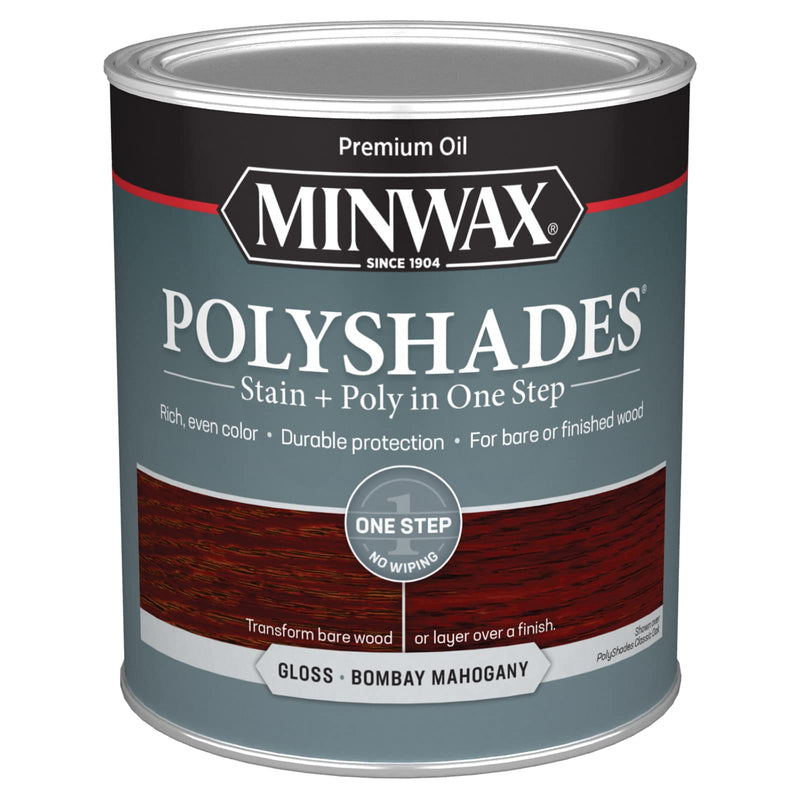 Minwax PolyShades Wood Stain + Polyurethane Finish – Quart, Bombay Mahogany, Gloss Bombay Mahogany 32 Fl Oz (Pack of 1)