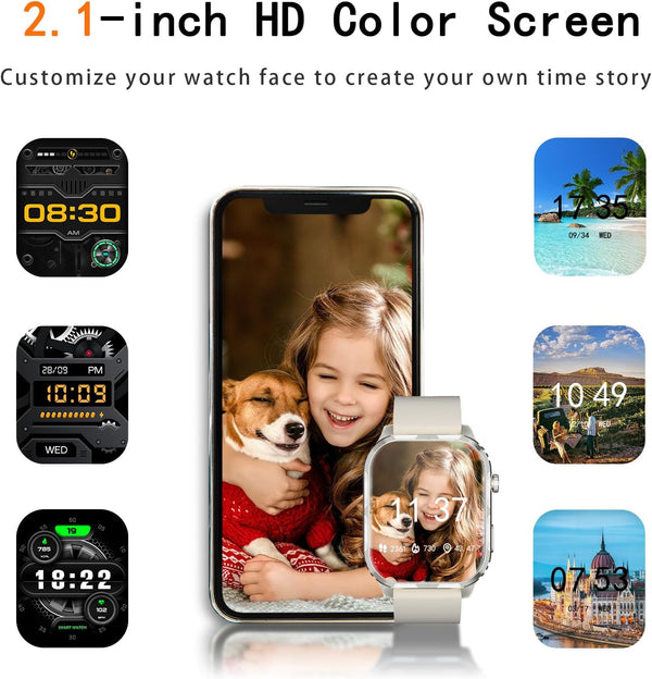 Smart Watch for Men Women with 2.1" HD Screen Military Watches, Call & Text for Android Ios, Heart Rate & Activity Tracker, IP68 Waterproof, 100