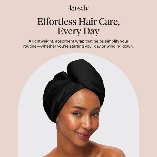 Kitsch Microfiber Hair Towel Wrap for Women - Black Black 1 Count