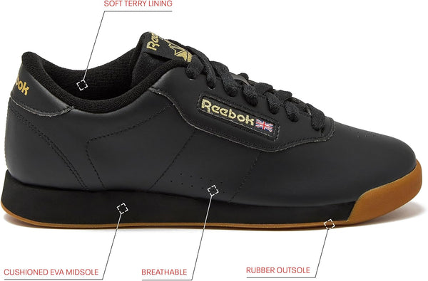 Reebok Princess Sneakers for Women, Comfortable Walking or Tennis Womens Shoes 9 Black/Gum
