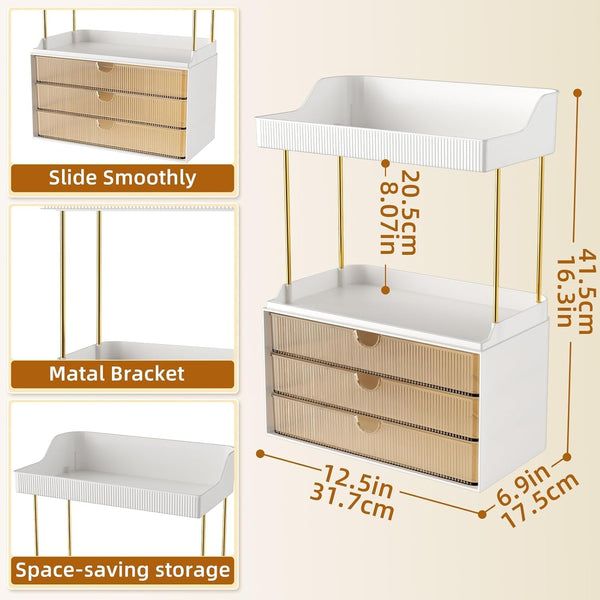 StorBin 3 Large Drawers Makeup Organizer - 5 Tier Bathroom Counter Organizers and Storage, Versatile Perfume Vanity Organizer, Ideal for Cosmetic,